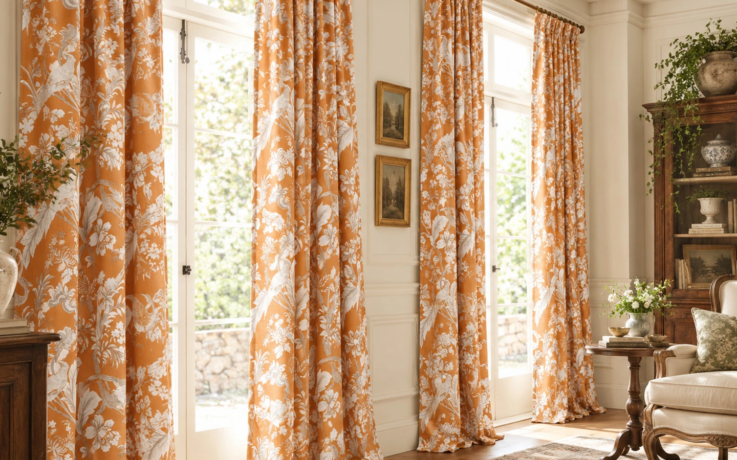Lush Décor floral curtains framing a sunlit living room