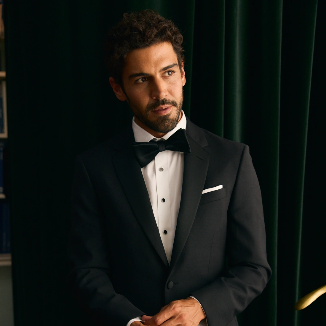 The Black Tux campaign featuring a black tuxedo and bow tie