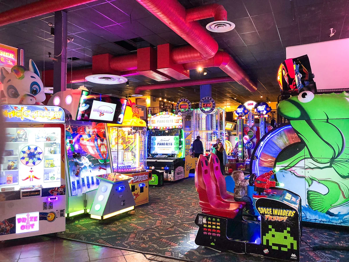 Colorful arcade games in a Family Entertainment Group amusement center